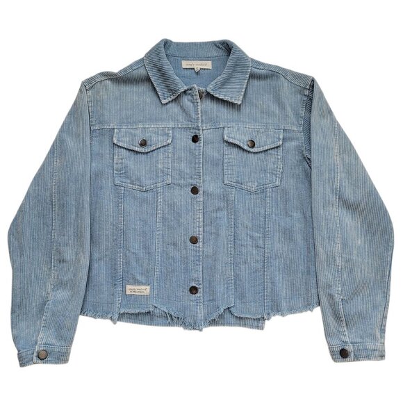 Simply Southern Jackets & Blazers - Simply Southern Corduroy Jacket Distressed Blue Long Sleeve Button Medium Boho